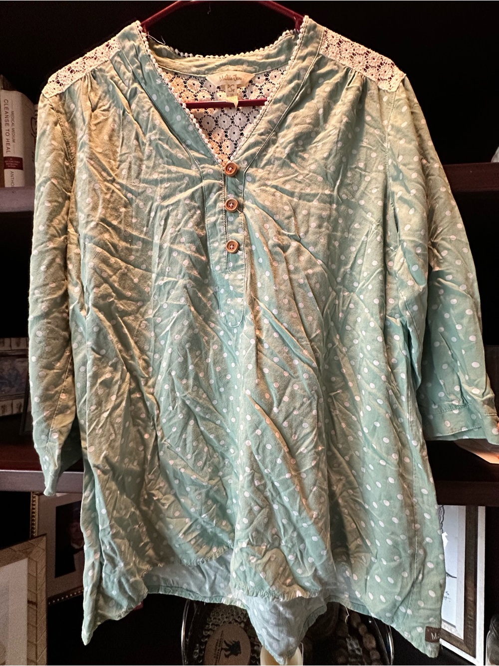Matilda Jane Mint Green Polka Dot Lace-Shoulder Henley Top